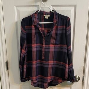 Lucky Brand Plaid Pop Over Flowy Flannel Top Buttoned Shirt Women’s Size Medium